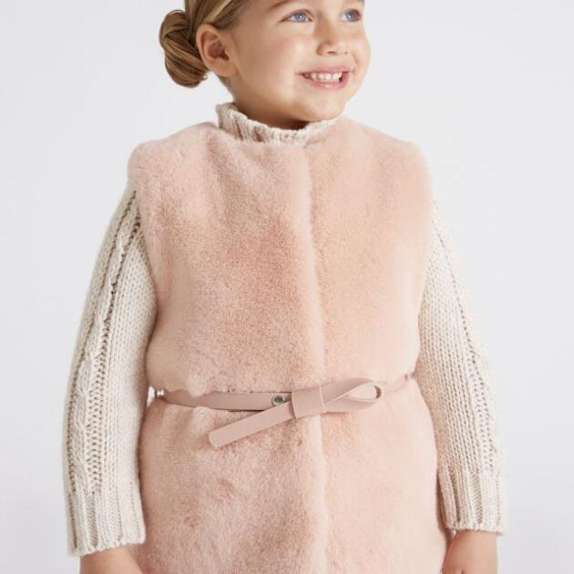 MAYORAL Kožušinová vesta s opaskom ružová Faux fur gilet with belt girl 4312 pink | Welcomebaby.sk