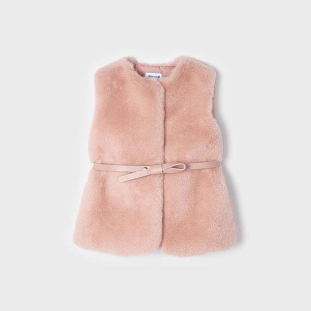 MAYORAL Kožušinová vesta s opaskom ružová Faux fur gilet with belt girl 4312 pink | Welcomebaby.sk