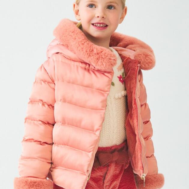 ABEL & LULA Saténová bunda s kapucňou a kožušinou Satin faux fur jacket blush 5829 | Welcomebaby.sk
