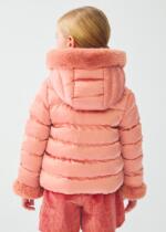 ABEL & LULA Saténová bunda s kapucňou a kožušinou Satin faux fur jacket blush 5829 | Welcomebaby.sk