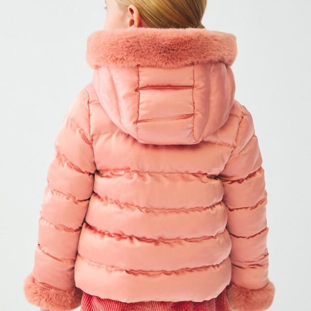 ABEL & LULA Saténová bunda s kapucňou a kožušinou Satin faux fur jacket blush 5829 | Welcomebaby.sk