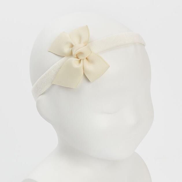 SIENA Čelenka na gumu s mašľou pre bábätká maslová Baby headband with grosgrain hairbow cream | Welcomebaby.sk
