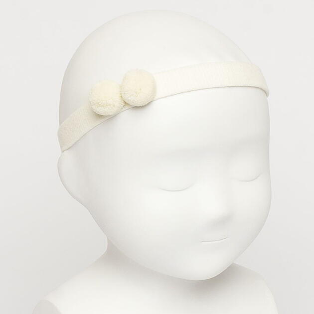 SIENA Čelenka krémová na gumu s brmbolcami Baby headband with two wooly pom poms cream
