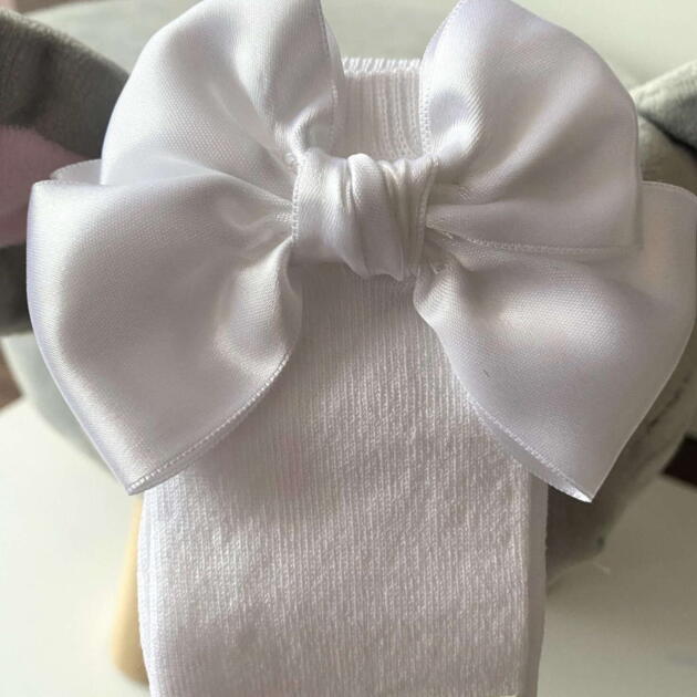 MEIA PATA Hladké podkolienky biele s dvojitou mašľou Kneesocks With Double Satin Bow white 1102M | Welcomebaby.sk