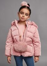 MAYORAL Krátka bunda ružová s kožušinovou kabelkou Padded Jacket With Bum Bag 4492 | Welcomebaby.sk