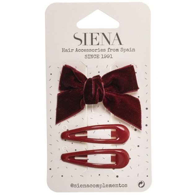 SIENA Velvet mašľa burdundi s dvomi sponkami Velvet Hair Bow with hairclip | Welcomebaby.sk
