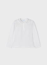 MAYORAL Polo tričko biele s golierom a dlhým rukávom Polo Long Sleeve girl white 131 | Welcomebaby.sk