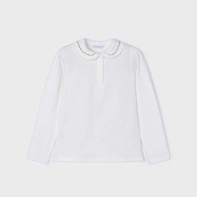 MAYORAL Polo tričko biele s golierom a dlhým rukávom Polo Long Sleeve girl white 131 | Welcomebaby.sk