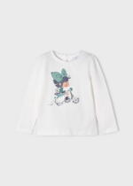 MAYORAL Tričko s dlhým rukávom s postavičkou a motorkou biele Long sleeve tshirt character white 4025 | Welcomebaby.sk