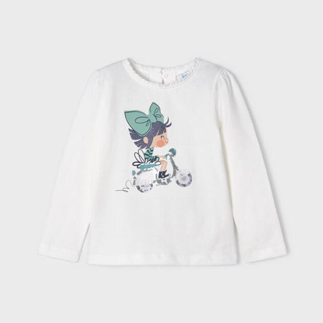 MAYORAL Tričko s dlhým rukávom s postavičkou a motorkou biele Long sleeve tshirt character white 4025 | Welcomebaby.sk