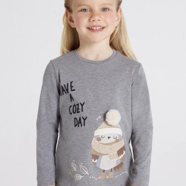 MAYORAL Tričko s dlhým rukávom a potlačou sovy šedé Long sleeve tshirt owl gray 4035 | Welcomebaby.sk