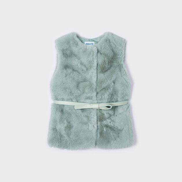 MAYORAL Kožušinová vesta s opaskom tyrkysová Faux fur gilet with belt turquoise 4312 | Welcomebaby.sk