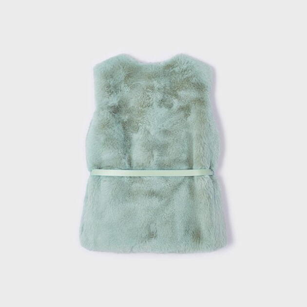 MAYORAL Kožušinová vesta s opaskom tyrkysová Faux fur gilet with belt turquoise 4312 | Welcomebaby.sk