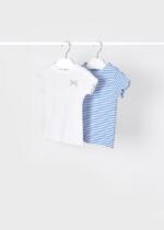 MAYORAL 2pack tričiek biele a pruhované svetlomodré 3042 | Welcomebaby.sk
