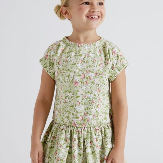MAYORAL Šaty s kvetmi zelené Flowers dress laurel green 3943 | Welcomebaby.sk