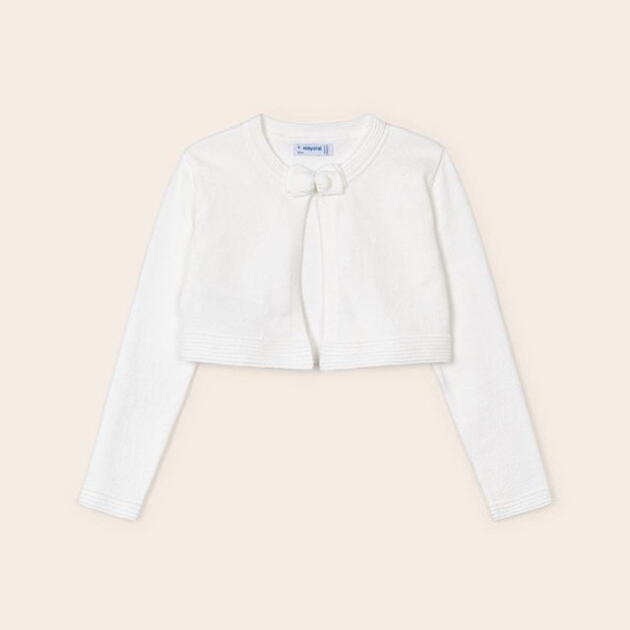 MAYORAL Bolerko biele s mašličkou Basic knitted cardigan white 321 | Welcomebaby.sk