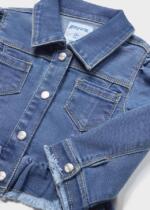 MAYORAL Rifľová bunda dievčenská s volánom modrá Jacket girls blue 1408 | Welcomebaby.sk