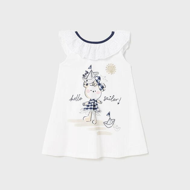 MAYORAL Šaty s ozdobným volánikom a vzorom biele Dress with ruffle white 1965 | Welcomebaby.sk