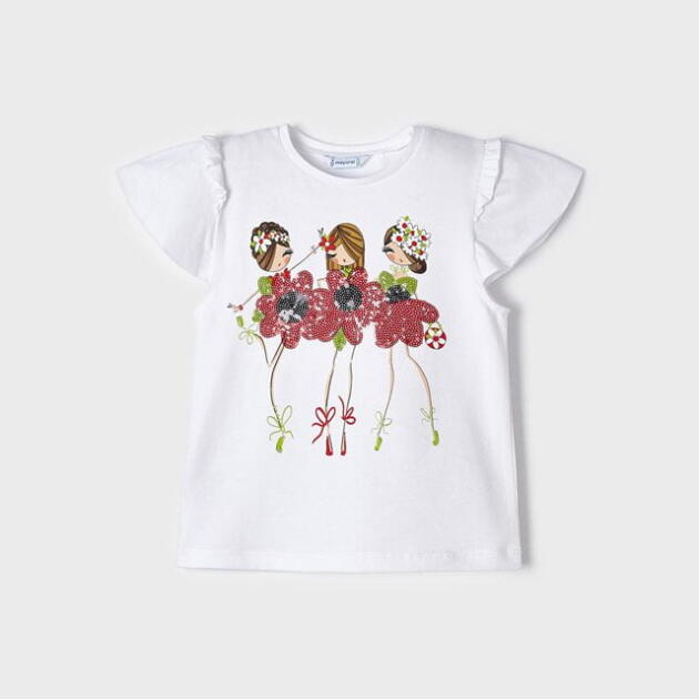 MAYORAL Tričko so vzorom a volánikmi biele Tshirt with a pattern and ruffles white 3055 | Welcomebaby.sk