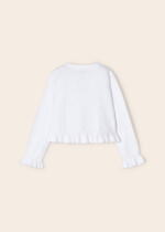 MAYORAL Sveter s jemným vzorom a volánikmi biely Sweater with a delicate pattern and ruffles white 3345 | Welcomebaby.sk