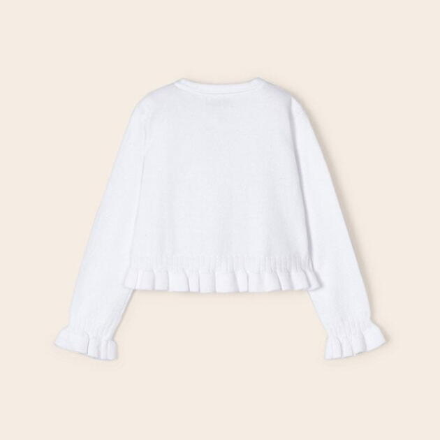 MAYORAL Sveter s jemným vzorom a volánikmi biely Sweater with a delicate pattern and ruffles white 3345 | Welcomebaby.sk