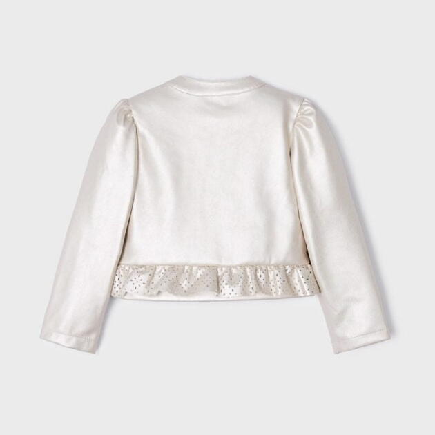 MAYORAL Koženková bunda s volánikom béžová Leatherette jacket beige 3437 | Welcomebaby.sk