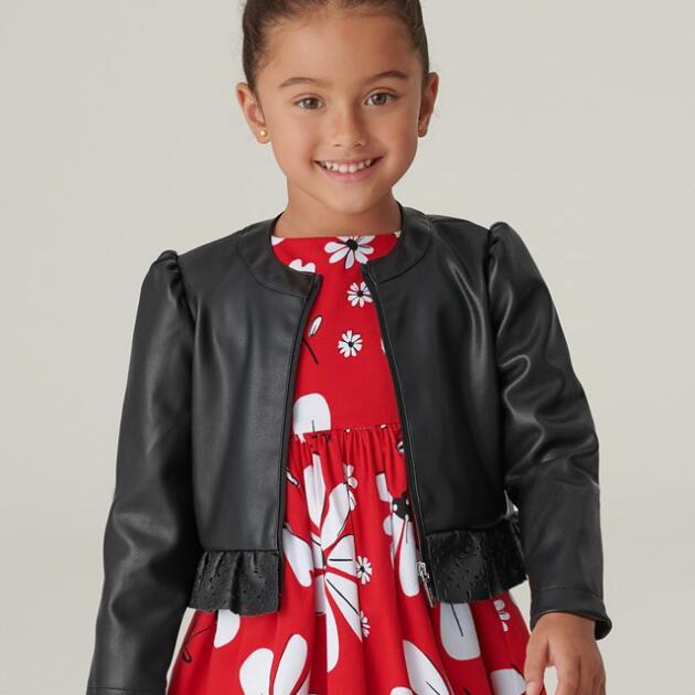 MAYORAL Koženková bunda s volánikom čierna Leatherette jacket black 3437 | Welcomebaby.sk