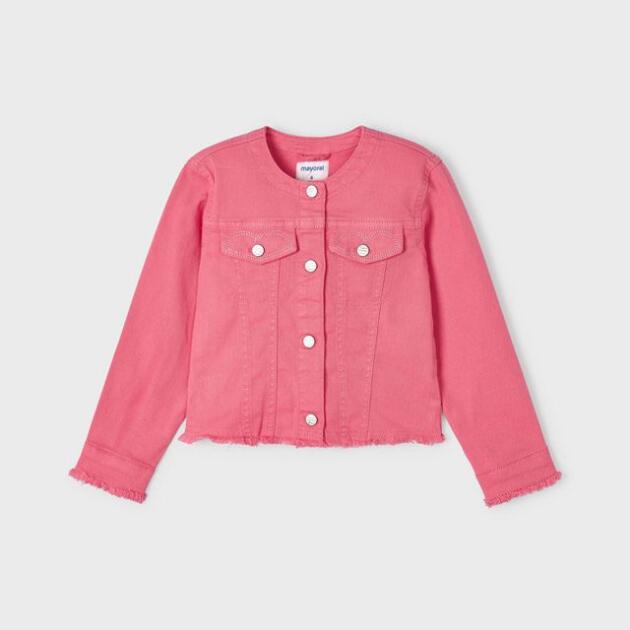 MAYORAL Rifľová bunda bez goliera ružová Denim jacket without collar pink 3439 | Welcomebaby.sk