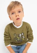MAYORAL Mikina bez kapucne s tigrom olivová Jumper with tiger olive 3448 | Welcomebaby.sk