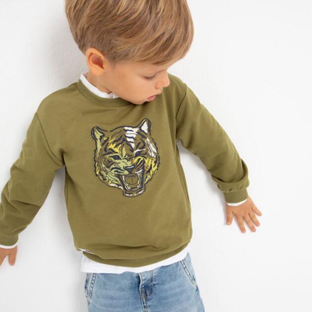 MAYORAL Mikina bez kapucne s tigrom olivová Jumper with tiger olive 3448 | Welcomebaby.sk