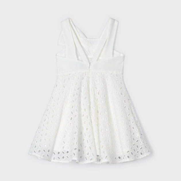 MAYORAL Šaty s mašľou dierované biele Dress with bow white 3916 | Welcomebaby.sk