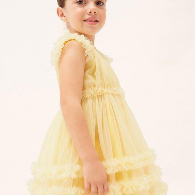 MAYORAL Tylové šaty s volánikmi žlté Tulle dress with ruffles yellow 3918 | Welcomebaby.sk