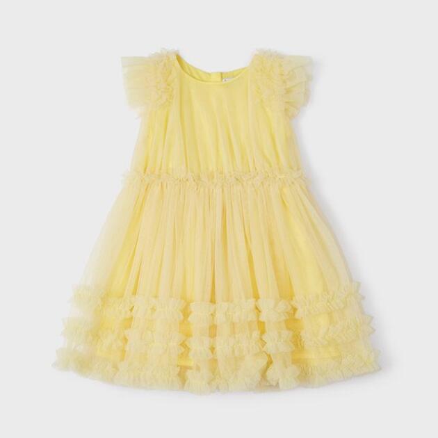 MAYORAL Tylové šaty s volánikmi žlté Tulle dress with ruffles yellow 3918 | Welcomebaby.sk