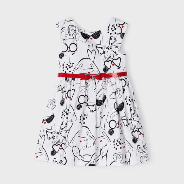 MAYORAL Šaty so vzormi dám a opaskom biele Dress with ladies patterns and belt white 3921 | Welcomebaby.sk