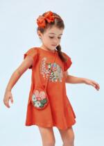 MAYORAL Šaty s kabelkou vzorované oranžové Dress with bag patterned orange 3947 | Welcomebaby.sk