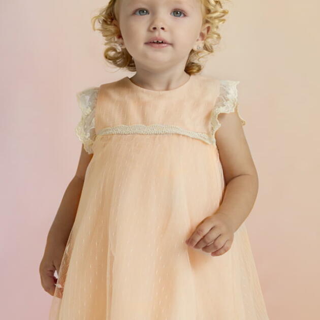 ABEL & LULA Tylové vyšívané šaty marhuľové Tulle Plumeti Dress peach 5006 | Welcomebaby.sk