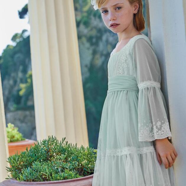 ABEL & LULA Vyšívané sviatočné šaty anise bledé Tulle Embroidered Dress Anise 5036 | Welcomebaby.sk