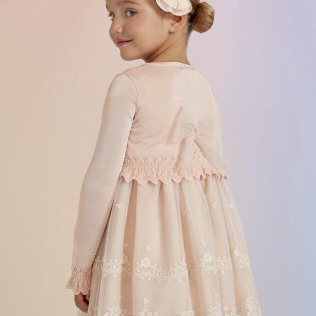 ABEL & LULA Bolerko so vzorom a mašľou broskyňové Bolero with pattern and bow peach 5352 | Welcomebaby.sk