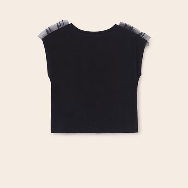 MAYORAL Tričko s krátkym rukávom s tylom a vzorom čierne Short sleeves Tshirt black 6043 | Welcomebaby.sk