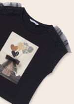 MAYORAL Tričko s krátkym rukávom s tylom a vzorom čierne Short sleeves Tshirt black 6043 | Welcomebaby.sk