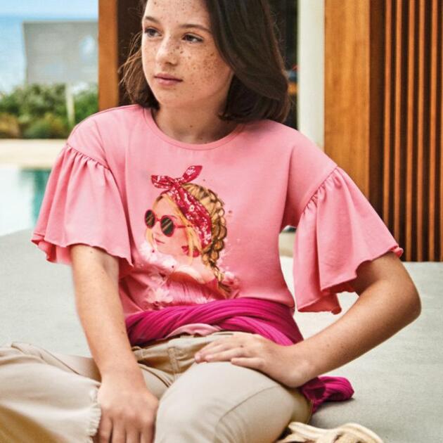 MAYORAL Tričko s volánmi a vzorom dámy ružové Tshirt with ruffles pink 6051 | Welcomebaby.sk