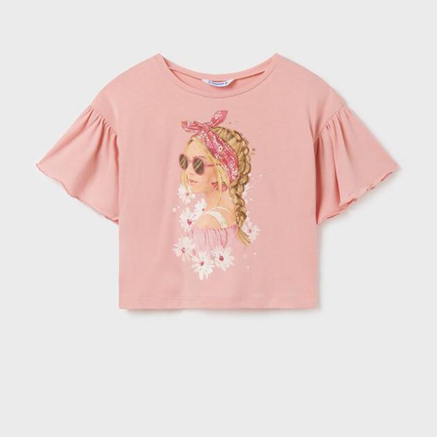 MAYORAL Tričko s volánmi a vzorom dámy ružové Tshirt with ruffles pink 6051 | Welcomebaby.sk