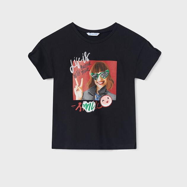 MAYORAL Tričko s farebným vzorom dámy čierne Tshirt with a colored pattern lady black 6052 | Welcomebaby.sk