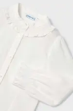 MAYORAL Dievčenská blúzka s dlhým rukávom a volánmi biela Poplin blouse white 4195 | Welcomebaby.sk