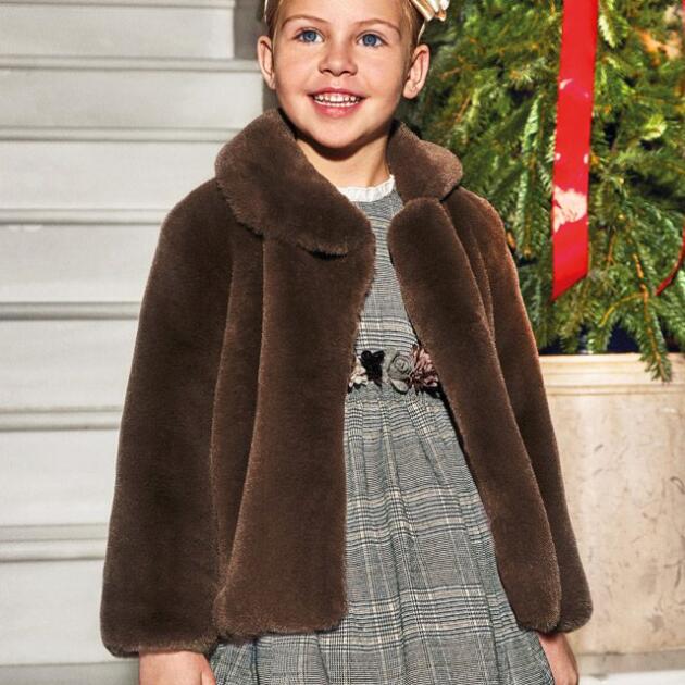 MAYORAL Kožušinový kabát tmavohnedý Fur coat dark brown 4483 | Welcomebaby.sk