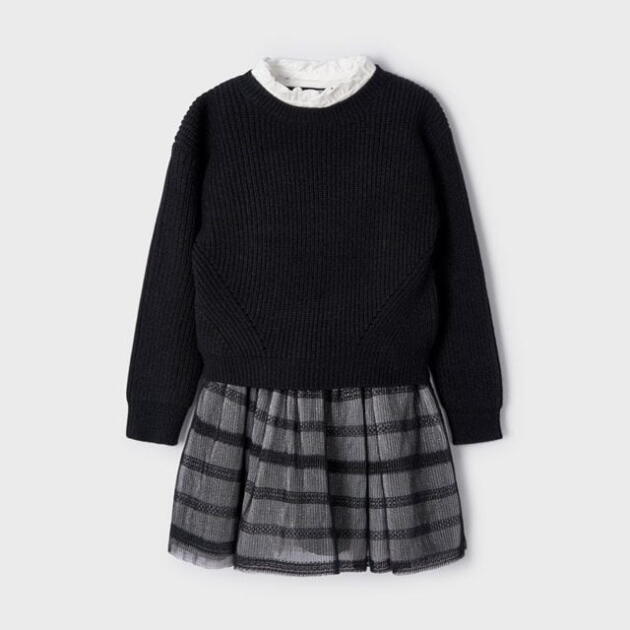 MAYORAL Pletené šaty s tylom čierne Knitted dress with tulle black 4955 | Welcomebaby.sk
