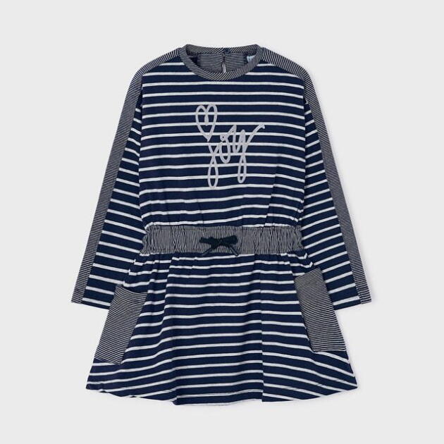 MAYORAL Teplákové pruhované šaty tmavomodré Stripes dress navy blue 4975 | Welcomebaby.sk