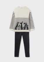 MAYORAL Koženkové legíny s pruhovaným pulóvrom čierne Leggings with stripes top black 7741 | Welcomebaby.sk