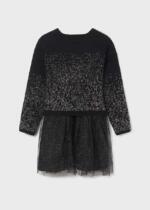 MAYORAL Kombinované trblietavé šaty čierne Combined glitter dress black 7936 | Welcomebaby.sk