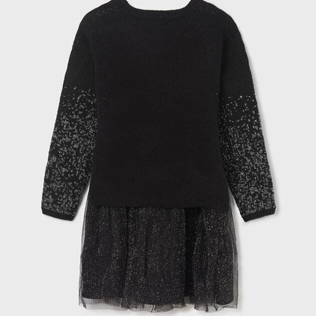 MAYORAL Kombinované trblietavé šaty čierne Combined glitter dress black 7936 | Welcomebaby.sk